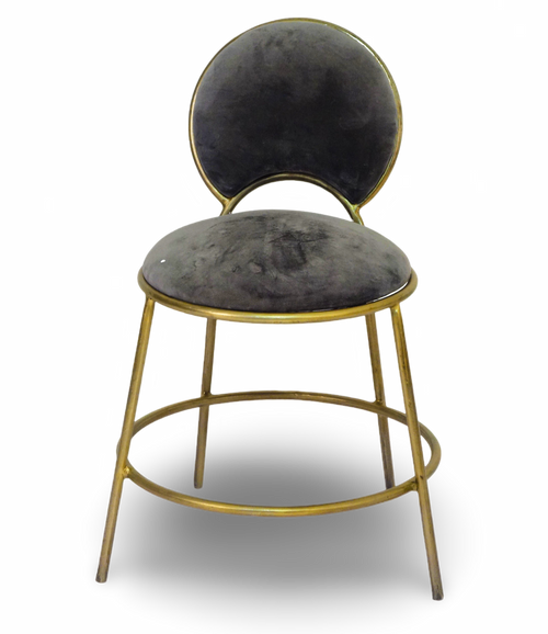 Charcoal Velvet Bar Stool with Round Back