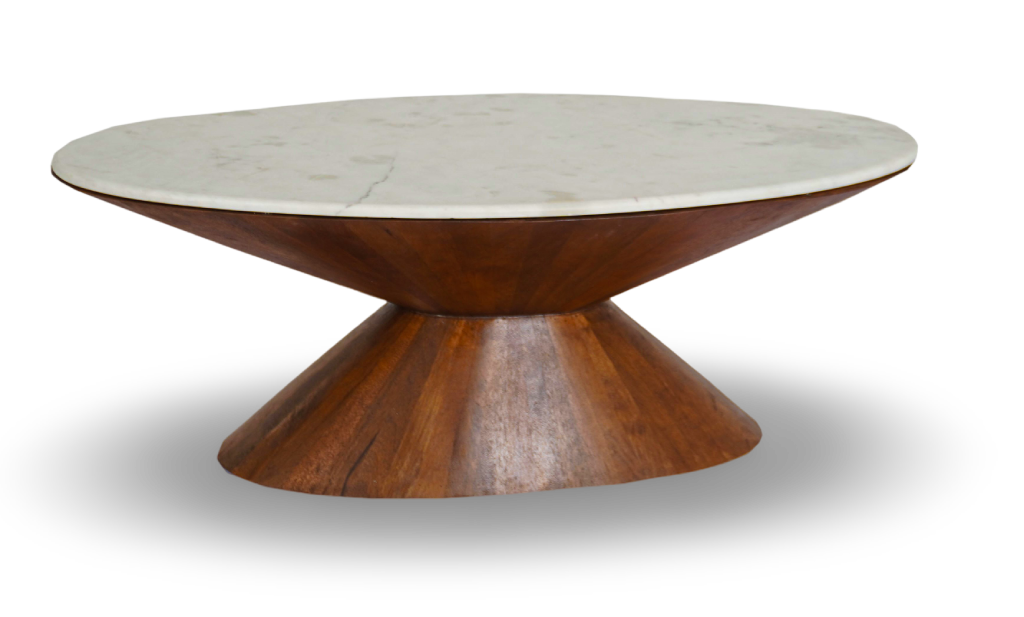 Round Pedestal Coffee Table with Marble Top