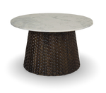 Round Coffee Table with Hammered Copper Base and Marble Top