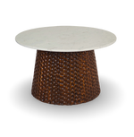 Round Coffee Table with Hammered Copper Base and Marble Top