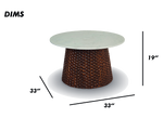 Round Coffee Table with Hammered Copper Base and Marble Top