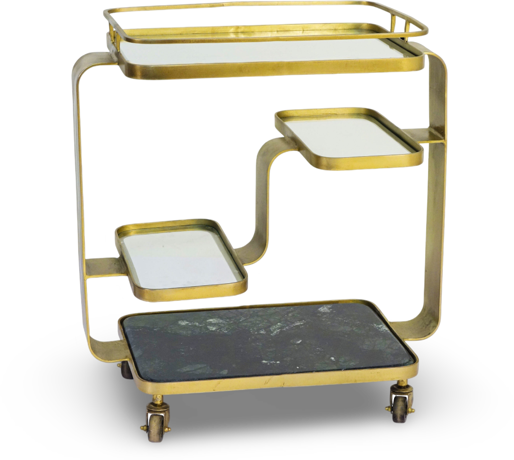 Brass Antique Multi-Tier Industrial Bar Trolley