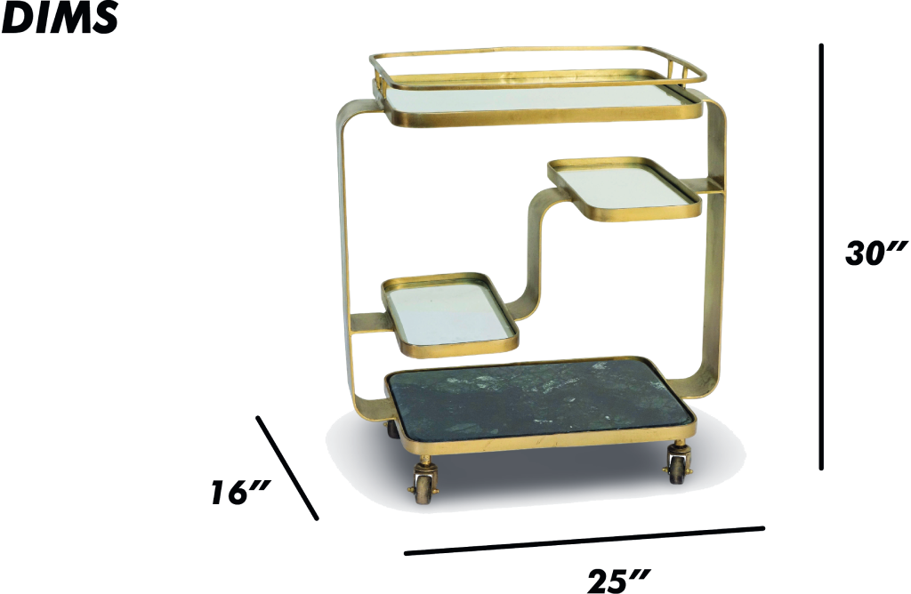 Brass Antique Multi-Tier Industrial Bar Trolley