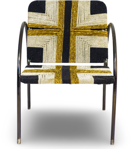 Geometric Woven Rope Chair with Metal Frame