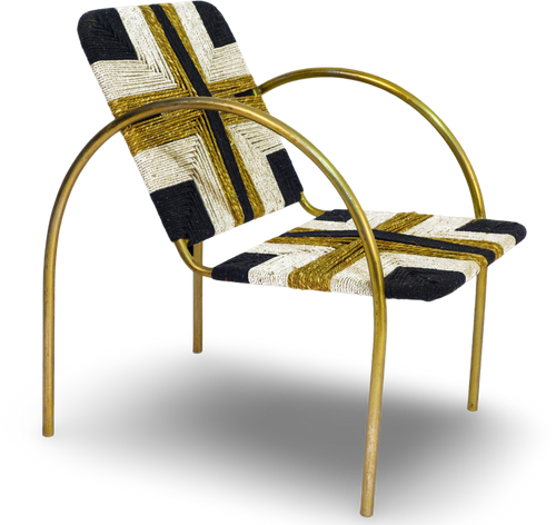 Geometric Woven Rope Chair with Metal Frame