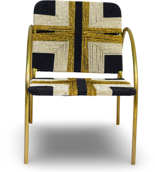 Geometric Woven Rope Chair with Metal Frame
