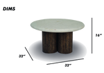 Round Coffee Table with Marble Top and Fluted Wooden Base
