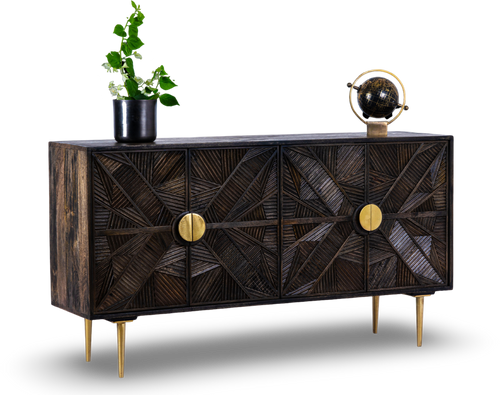 Geometric Patterned Wooden Sideboard