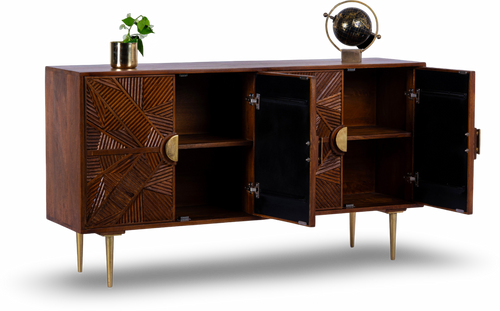 Geometric Patterned Wooden Sideboard