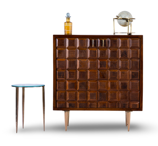 Brown Mid-Century Block Bar Cabinet