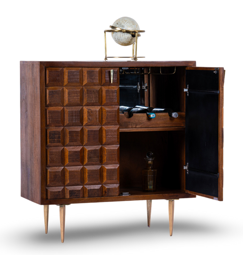 Mid-Century Block Bar Cabinet