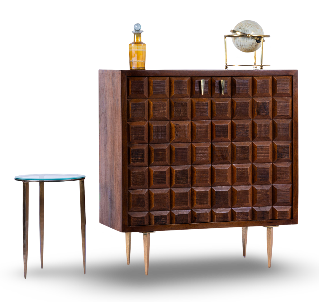 Brown Mid-Century Block Bar Cabinet