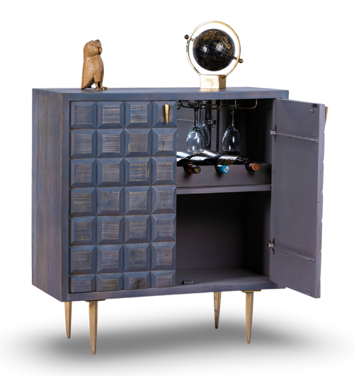 Mid-Century Block Bar Cabinet