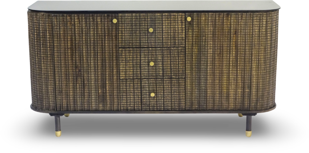 Brushed Grey Woven Rattan Storage Sideboard with Glass Top