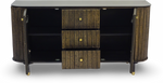 Brushed Grey Woven Rattan Storage Sideboard with Glass Top