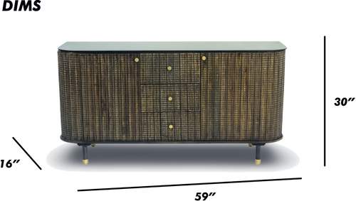 Brushed Grey Woven Rattan Storage Sideboard with Glass Top