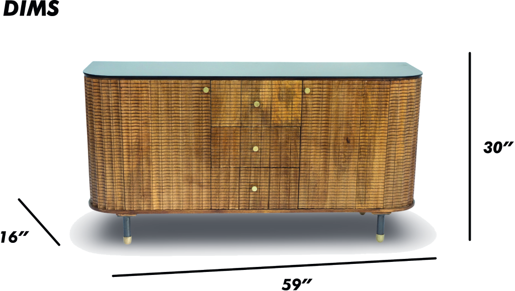 Brushed Grey Woven Rattan Storage Sideboard with Glass Top
