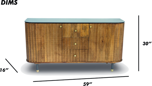 Brushed Grey Woven Rattan Storage Sideboard with Glass Top