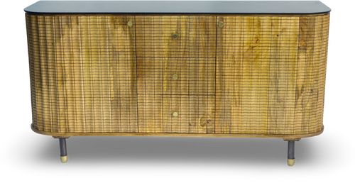 Brushed Grey Woven Rattan Storage Sideboard with Glass Top
