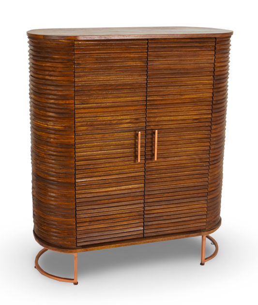 Brown Rattan Ribbed Bar Cabinet