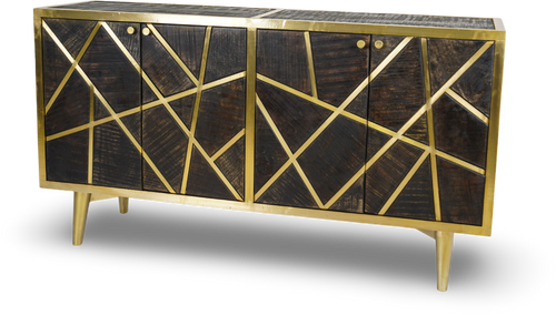 Brown Geometric Wood and Brass Sideboard