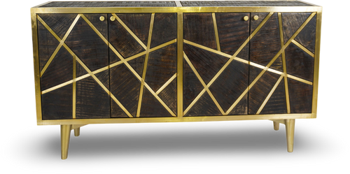 Brown Geometric Wood and Brass Sideboard