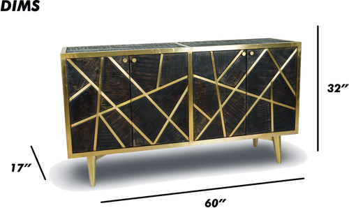 Brown Geometric Wood and Brass Sideboard