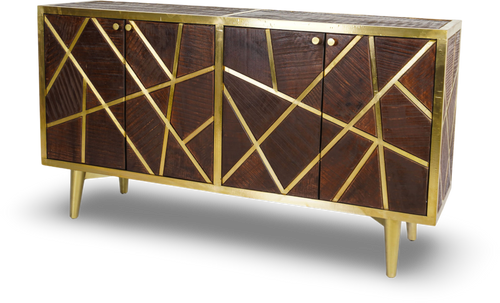 Brown Geometric Wood and Brass Sideboard
