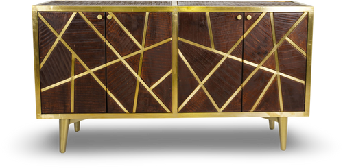Brown Geometric Wood and Brass Sideboard