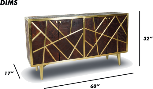 Brown Geometric Wood and Brass Sideboard