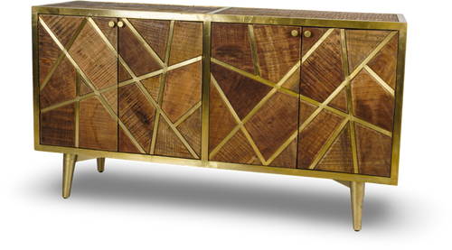 Brown Geometric Wood and Brass Sideboard