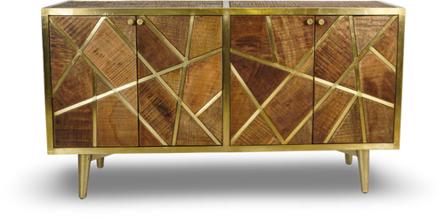 Brown Geometric Wood and Brass Sideboard