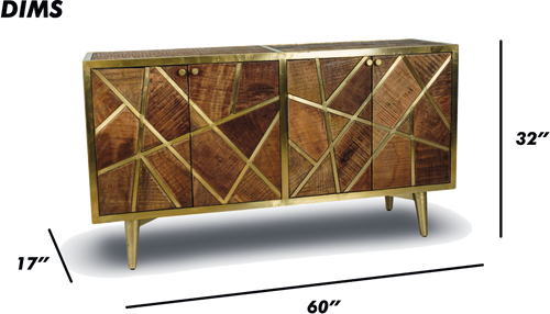 Brown Geometric Wood and Brass Sideboard