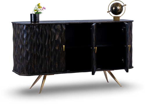 Dark Ripple Effect Wooden Sideboard