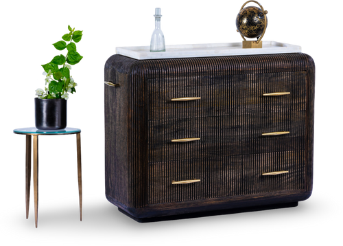 Ribbed Wooden Dresser with Brass Accents