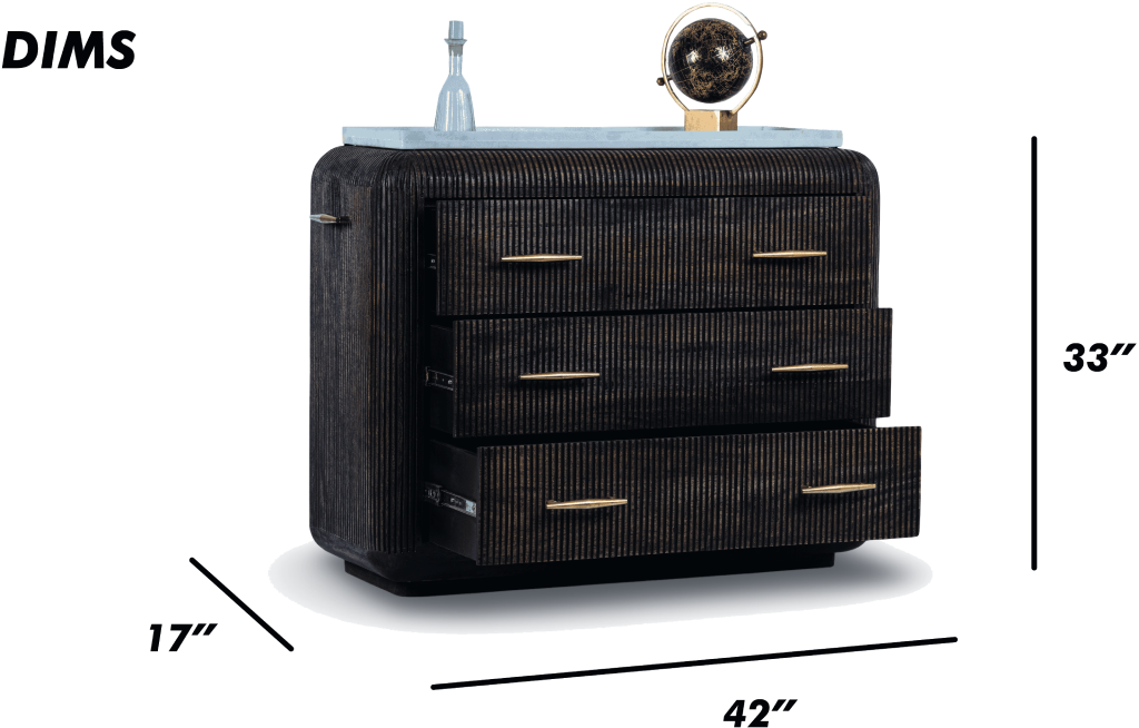 Ribbed Wooden Dresser with Brass Accents