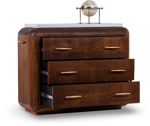 Ribbed Wooden Dresser with Brass Accents