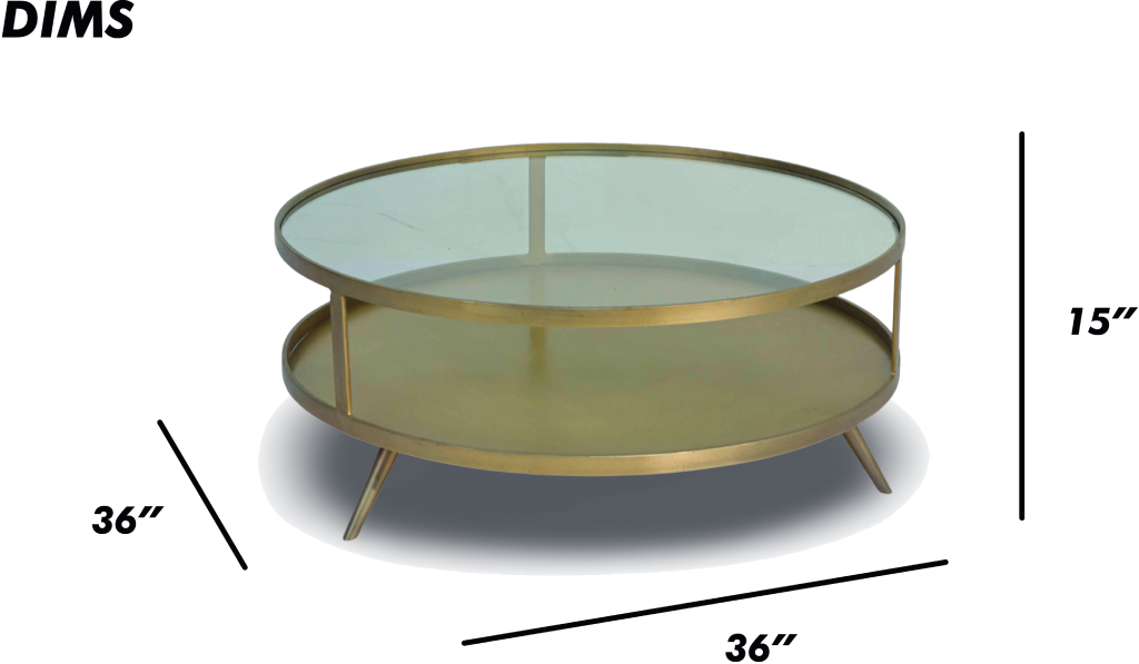 Round Metal Coffee Table with Glass Top and Shelf