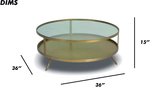 Round Metal Coffee Table with Glass Top and Shelf