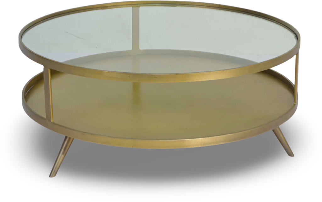 Round Metal Coffee Table with Glass Top and Shelf