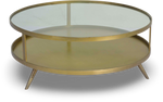 Round Metal Coffee Table with Glass Top and Shelf