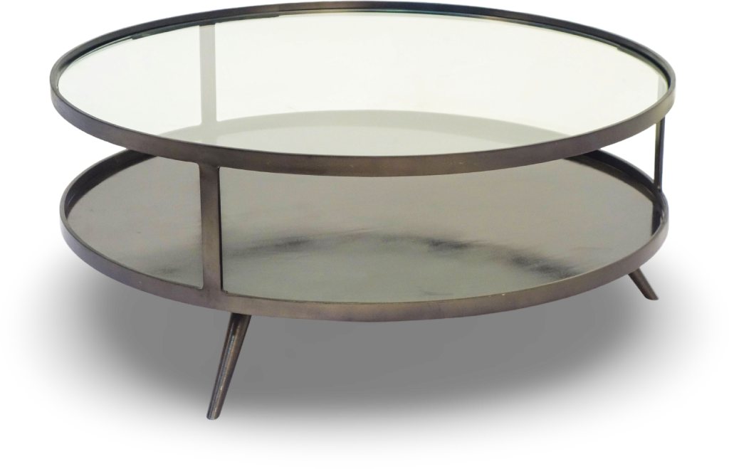 Round Metal Coffee Table with Glass Top and Shelf
