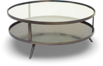 Round Metal Coffee Table with Glass Top and Shelf