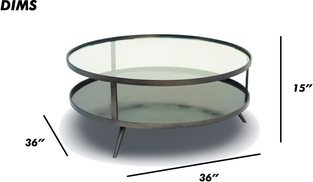 Round Metal Coffee Table with Glass Top and Shelf