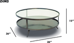Round Metal Coffee Table with Glass Top and Shelf