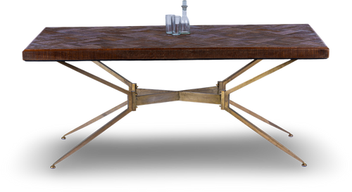 Parquet Wood Dining Table with Metal Base