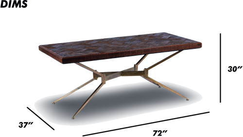 Parquet Wood Dining Table with Metal Base