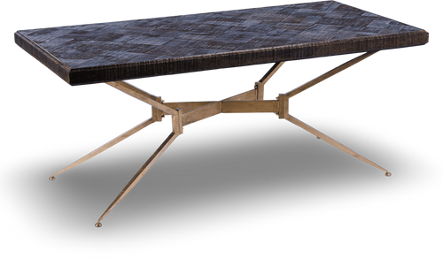 Parquet Wood Dining Table with Metal Base