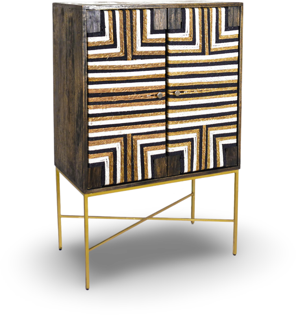 Brushed Grey Geometric Wooden Bar Cabinet