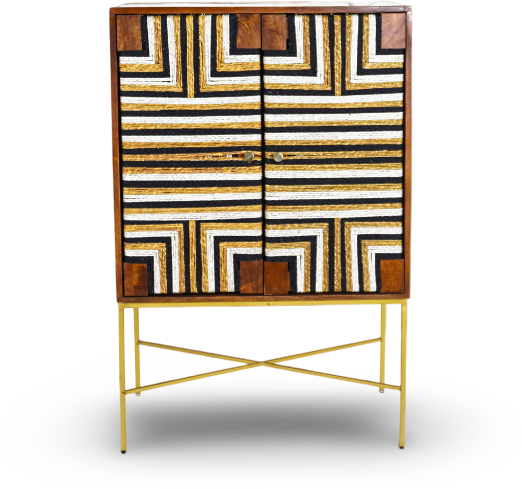 Brown Geometric Wooden Bar Cabinet